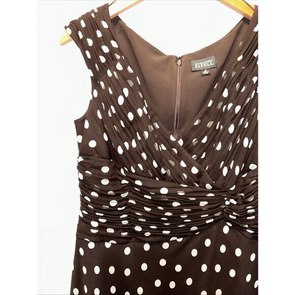 NWT Adrianna Papell Sz 12 Brown Silk Chiffon Polka Dot Midi Dress Lined Wedding - Picture 2 of 12